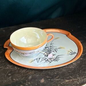 Gold Castle Chikusa Vintage Hand Painted Crain Lusterware Appetizer Plate & Cup